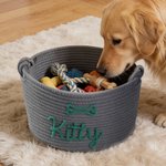 Personalized Paw Print Cotton Woven Dog Cat Toy Storage Basket with Name Pet Birthday Adoption Anniversary Gift for Pet Owner