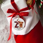 Personalized Highland Cow Christmas Initial Ceramic Ornament with Name and Year Home Decor Christmas Gift for Highland Cow Lover Family Friend