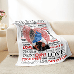 Personalised Cartoon Character Heart Fingerprint Vow Word Cloud Soft Throw Blanket with Couple Name Home Decor Valentine's Day Gift for Couple