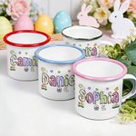 Mug émaillé personnalisé Papillon Lapin Oeuf de Pâques 12 oz avec nom coloré Cadeau de Pâques pour garçons filles