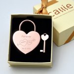 Personalized Puzzle Heart Love Padlock Key Set with Engraved Names Text and Date Anniversary Valentine's Day Gift for Couples