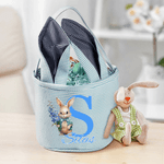 Personalized Cute Peter Rabbit Birth Flower Easter Basket with Name and Initial Easter Party Gift for Boys Girls