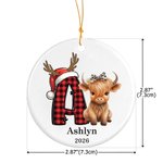 Personalized Highland Cow Christmas Initial Ceramic Ornament with Name and Year Home Decor Christmas Gift for Highland Cow Lover Family Friend