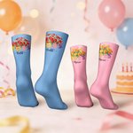 Personalized Multicolor Birth Flower Soft Mid-Calf Socks with Name and Year Birthday Anniversary Gift for Family Friend