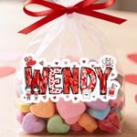 Personalised Heart Cute Cartoon Bear Name Waterproof Stickers Labels Valentine's Day Birthday Gift Decor Favors for Women Men