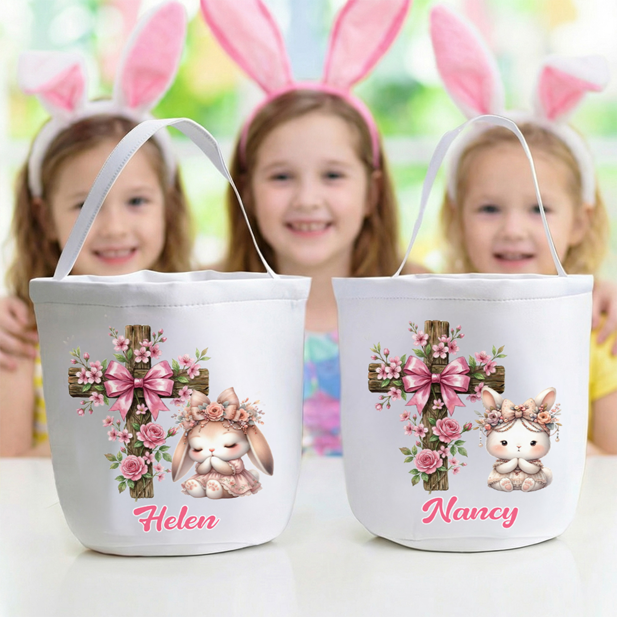 Panier de Pâques en toile avec nom Cadeau de fête de Pâques pour garçons filles