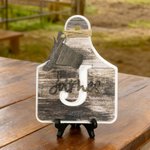 Personalized Hollow Initial Western Cow Tag Wooden Desktop Ornament with Name and Holder Home Farmhouse Decor Birthday Gift for Framers Cow Lovers