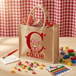Personalised Plaid Teddy Bear Heart Design Large Jute Tote Bag with Name Daily Use Valentine's Day Birthday Gift for Couples Kids