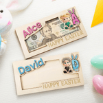 Personalised Cartoon Character  Wooden Money Holder with Name and Initial Holiday Party Favors Easter Gift for Kids