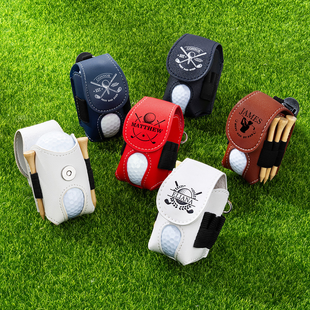 Poche de Golf en Cuir PU Multicolore Personnalisée avec Design Initiales Nom Porte-Tees Portable Accessoire de Sport Cadeau pour Amateur de Golf