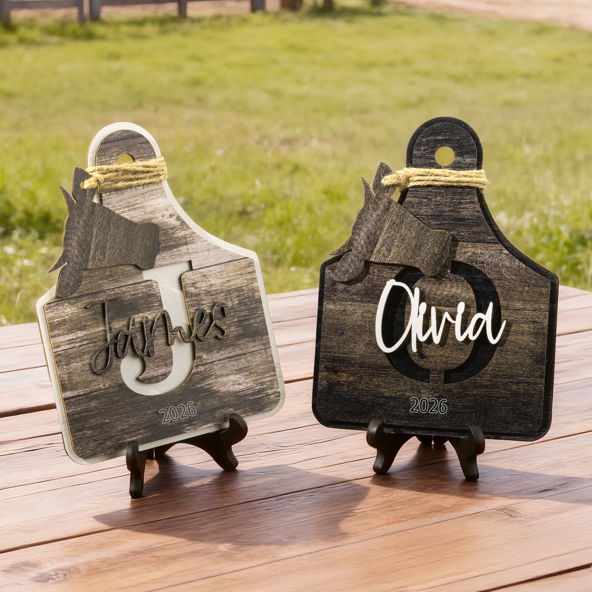 Ornement de bureau en bois avec nom et support Décoration de la maison Farmhouse Cadeau d'anniversaire pour les amateurs d'encadrements et de vaches