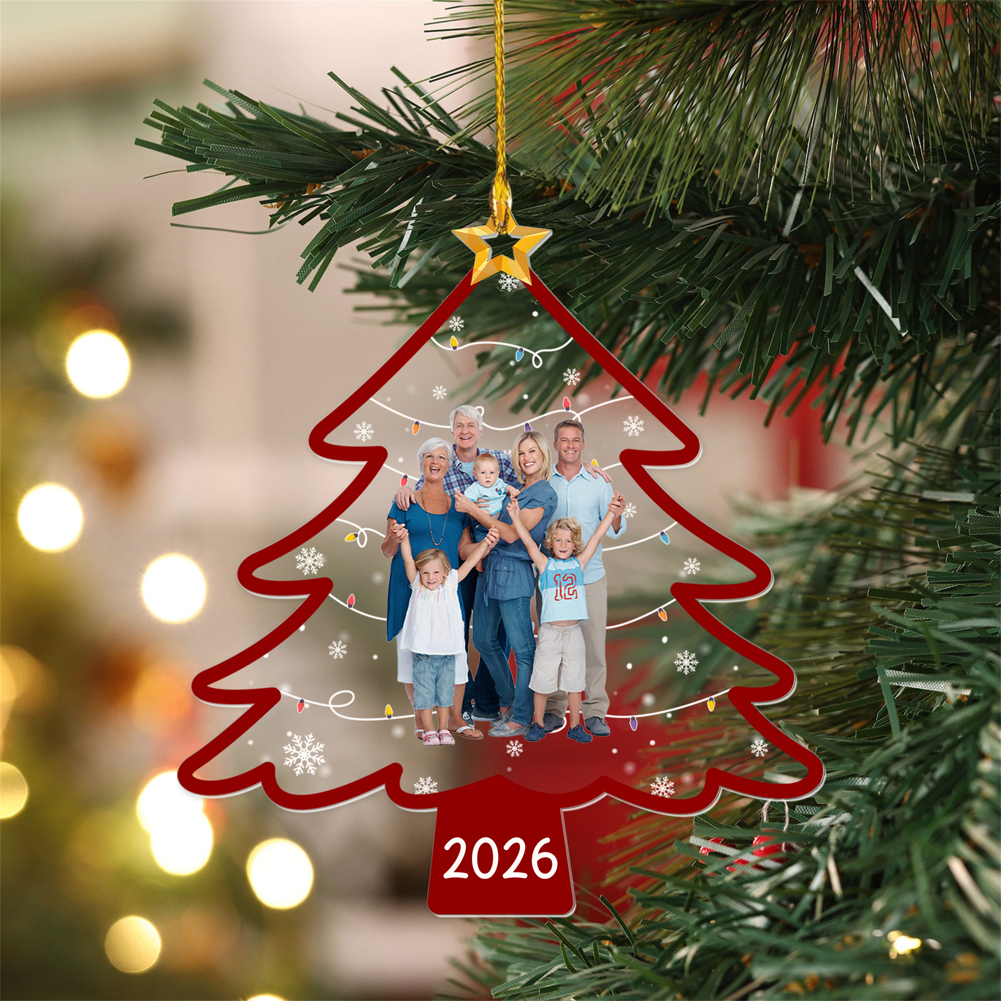Ornement de Noël personnalisé en acrylique avec photo de flocon de neige et décoration de l'arbre de l'année Cadeau de Noël pour la famille et les amis