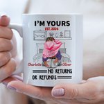 Personalised Cozy Bed I'm Yours No Returns or Refunds Couple Hug Ceramic Mug with Names Valentine's Day Anniversary Gift for Him Her