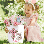 Personalised Cute Cross Praying Bunny Large Capacity Canvas Easter Basket with Name Easter Party Gift for Boys Girls