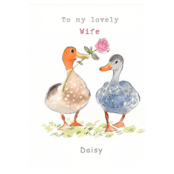 Watercolor Duck Duo Rose Birthday Ecard