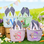 Personalized Cute Peter Rabbit Birth Flower Easter Basket with Name and Initial Easter Party Gift for Boys Girls