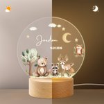 Personalised Cute Forest Animals Star Moon Name Text LED Night Light with Wooden Base Nursery Decor Baby Shower Birthday Gift for Kids