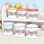 Mug émaillé personnalisé Papillon Lapin Oeuf de Pâques 12 oz avec nom coloré Cadeau de Pâques pour garçons filles
