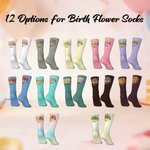 Personalized Multicolor Birth Flower Soft Mid-Calf Socks with Name and Year Birthday Anniversary Gift for Family Friend