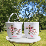 Personalised Cute Cross Praying Bunny Large Capacity Canvas Easter Basket with Name Easter Party Gift for Boys Girls