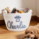 Personalized Paw Print Cotton Woven Dog Cat Toy Storage Basket with Name Pet Birthday Adoption Anniversary Gift for Pet Owner