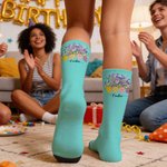 Personalized Multicolor Birth Flower Soft Mid-Calf Socks with Name and Year Birthday Anniversary Gift for Family Friend