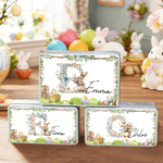 Personalised Butterfly Flower Cute Bunny Easter Biscuit Tin Box with Name and Initial Easter Party Gift for Children