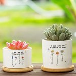Personalized 1-5 Crystal Birth Flowers Butterfly Ceramic Planter Pot with Name and Bamboo Base Home Decor Anniversary Birthday Gift for Family Friends