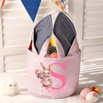 Personalized Cute Peter Rabbit Birth Flower Easter Basket with Name and Initial Easter Party Gift for Boys Girls