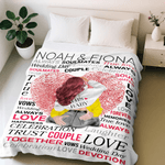 Personalised Cartoon Character Heart Fingerprint Vow Word Cloud Soft Throw Blanket with Couple Name Home Decor Valentine's Day Gift for Couple