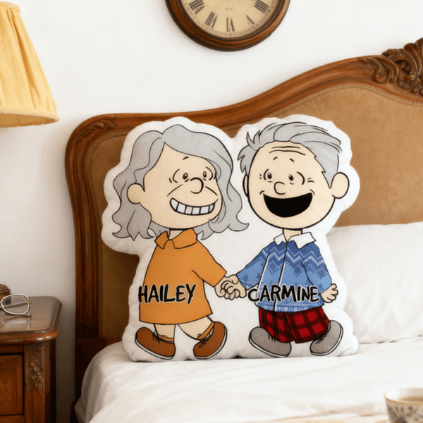 Personalized Romantic Cartoon Couple Die-Cut Soft Throw Pillow with Names Home Decor Valentine's Day Anniversary Gift for Couple