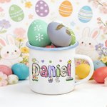 Mug émaillé personnalisé Papillon Lapin Oeuf de Pâques 12 oz avec nom coloré Cadeau de Pâques pour garçons filles