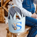 Personalized Cute Peter Rabbit Birth Flower Easter Basket with Name and Initial Easter Party Gift for Boys Girls