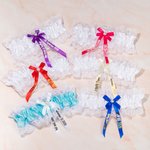 Personalised Something Blue Elasticity Pearl Lace Bowknot Garter with Name and Date Wedding Gift for the Bride