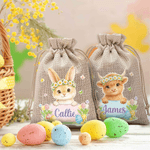 Personalisierte Blume Kreis Cartoon Hochland Kuh Ostern Hase Drawstring Süßigkeiten Tasche mit Namen Ostern Geschenk für Kinder