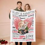 Personalised Cartoon Character Heart Fingerprint Vow Word Cloud Soft Throw Blanket with Couple Name Home Decor Valentine's Day Gift for Couple