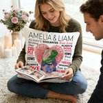 Personalized Love Fingerprint Hugging Cartoon Character Soft Throw Pillow Cover with Names Valentine's Day Anniversary Gift for Couple