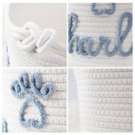 Personalized Paw Print Cotton Woven Dog Cat Toy Storage Basket with Name Pet Birthday Adoption Anniversary Gift for Pet Owner