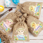 Personalisierte Blume Kreis Cartoon Hochland Kuh Ostern Hase Drawstring Süßigkeiten Tasche mit Namen Ostern Geschenk für Kinder