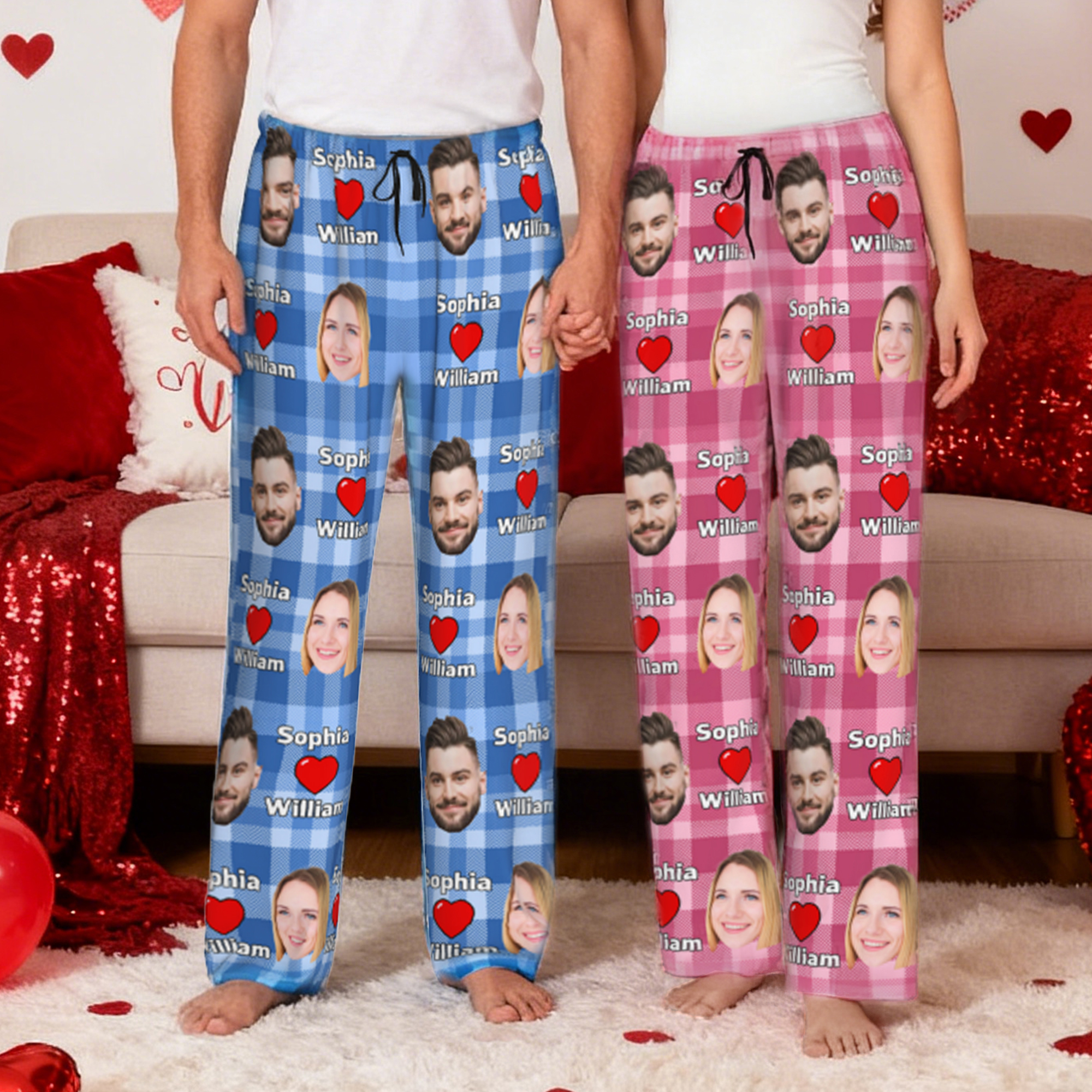 Pantalon de pyjama long avec nom et cordon de serrage Cadeau d'anniversaire de la Saint-Valentin pour les couples de femmes et d'hommes