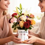 Personalized 1-5 Crystal Birth Flowers Butterfly Ceramic Planter Pot with Name and Bamboo Base Home Decor Anniversary Birthday Gift for Family Friends