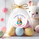 Personalized Cute Rabbit Ear Egg Set of 2 Easter Waterproof Stickers Labels with Name and Photo Easter Day Decor Party Favors for Family Kids
