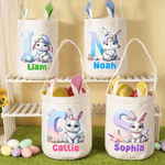 Personalized Cute Bunny Easter Egg Bunny Ears Basket with Name and Initial Egg Hunting Party Easter Gift for Boys Girls