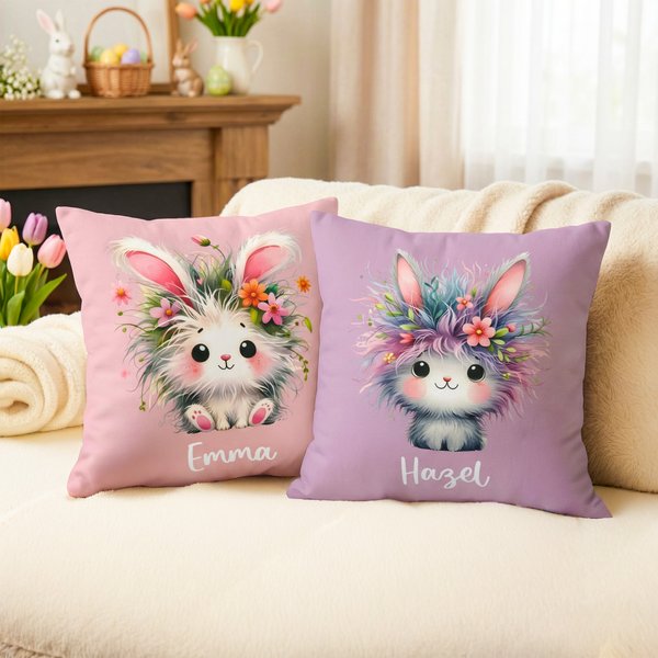 Personalised Cute Rabbit Multicolor Cushion Cover with Name Home Decor Birthday Gift for Boys Girls