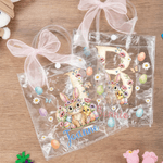 Personalized Pink Bow Ribbon Colorful Easter Eggs Rabbit Chicks Clear Gift Bag with Name and Initial Easter Party Favors Gift for Kids