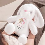 Personalised Cute Flowers Rabbit Initial Soft Bunny Plush Stuffed Toy with Name and Year First Easter Gift for Newborns Kids