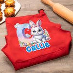 Personalized Cute Bunny Initial Adjustable Kid Apron Chef Hat Set with Name and Pocket Cooking Accessory Easter Gift for Boys Girls
