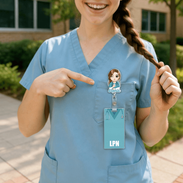 Personalized Cartoon Medical Character Acrylic Badge Reel with Name and Title Appreciation Nurse Week Gift for Doctor Nurse Medical Staff