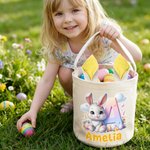 Personalized Cute Bunny Easter Egg Bunny Ears Basket with Name and Initial Egg Hunting Party Easter Gift for Boys Girls