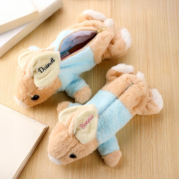 Personalised Bunny Rabbit Plush Pencil Case with Embroidered Name School Stationery Christmas Back to School Easter Gift for Kids